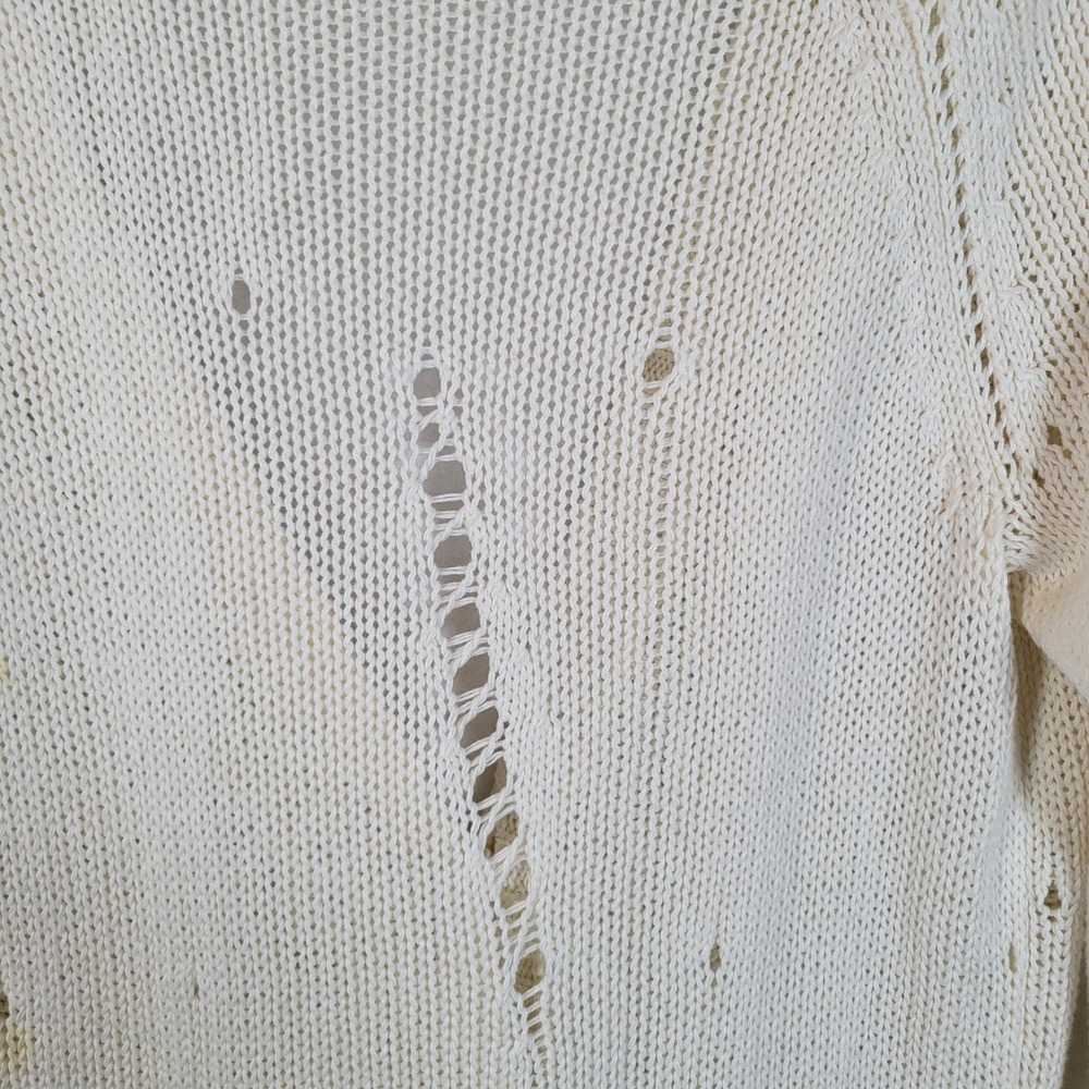 Talula Womens Knit Pockets Distressed Cardigan Sweater Size Small White Grandpa - Picture 7 of 10